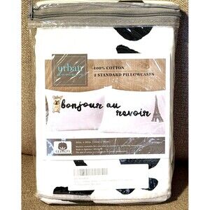 Urban Domain Pack of 2 Standard Pillowcases Bonjour au revoir NEW 100% Cotton